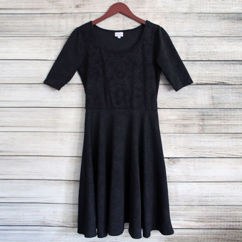 Lularoe Nicole black floral textured dress Ds NWT